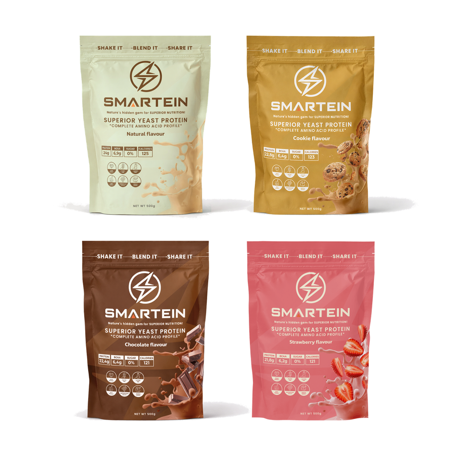 SMARTEIN Mega Pack: Natural, Cookie, Chocolate und Strawberry, je 500 g, insgesamt 2 kg